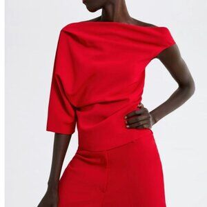 ZARA Red One-Shoulder Asymmetric Top Size XS NWT